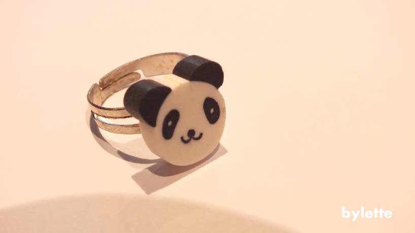 Children's ring adjustable fimo panda